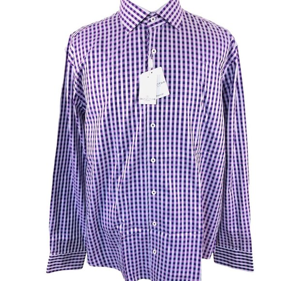 Chemise Homme BUGATCHI XL à Manches Longues – Coupe Shaped Fit, Rayures Violet/noir